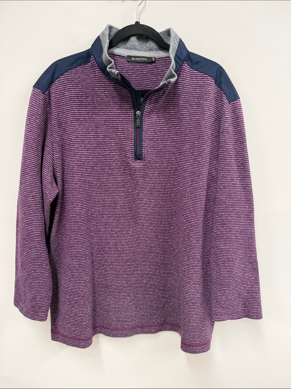 Bugatchi Purple Striped Quarter-Zip with Navy Shoulder Panels XXL